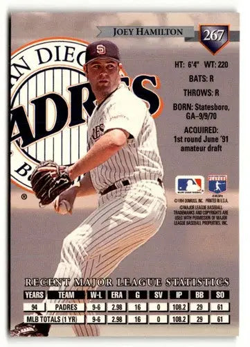 Joey Hamilton baseball card 1995 Donruss #267 with original gloss and Simply Sandoval