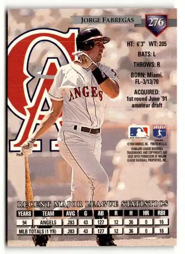 Original gloss Jorge Fabregas baseball card from 1995 Donruss Simply Sandoval collection