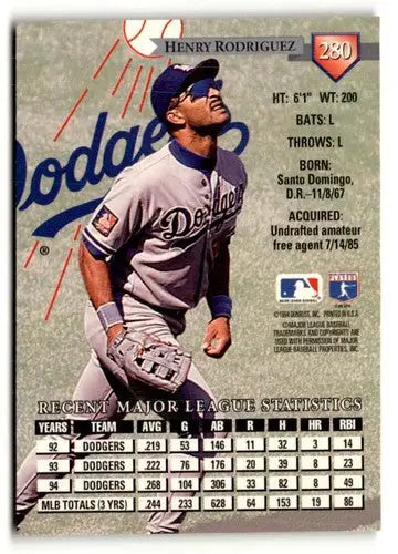 Original gloss 1995 Donruss Henry Rodriguez baseball card featuring Henry Rodriguez and simply sandoval