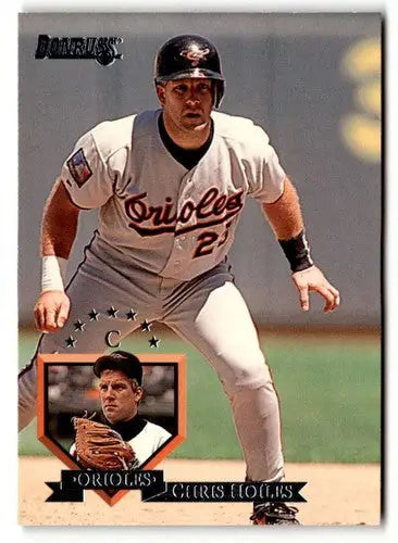 Original gloss 1995 Donruss Chris Hoiles baseball card featuring Chris Hoiles and Simply Sandoval