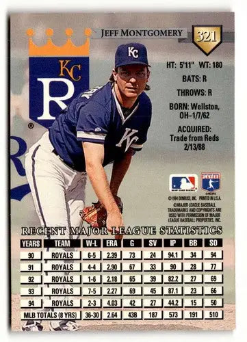 Original gloss Jeff Montgomery baseball card from 1995 Donruss #321 Simply Sandoval