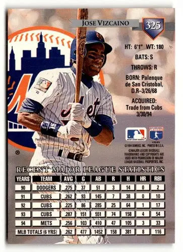 Original gloss Jose Vizcaino baseball card from 1995 Donruss #325 featuring Simply Sandoval