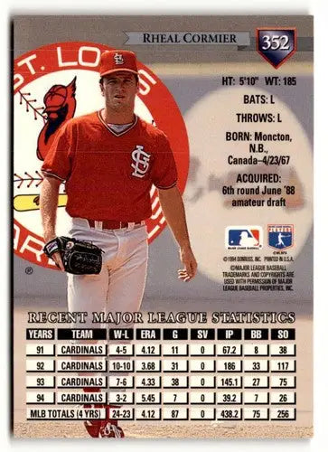 1995 Donruss Rheal Cormier baseball card with original gloss featuring Rheal Cormier