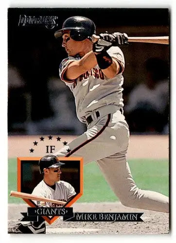 Original gloss Mike Benjamin baseball card from 1995 Donruss #546 featuring Simply Sandoval