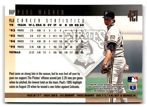 Original gloss Donruss Press proofs featuring Paul Wagner baseball card from 1995 Donruss Press Proofs