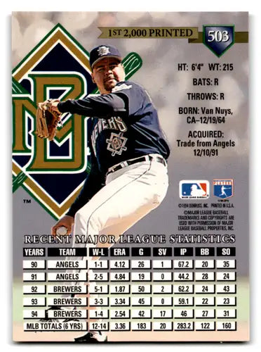 1995 Donruss Press Proofs #503 Mike Fetters NM Near Mint Brewers ID:71052 - Baseball Card Single