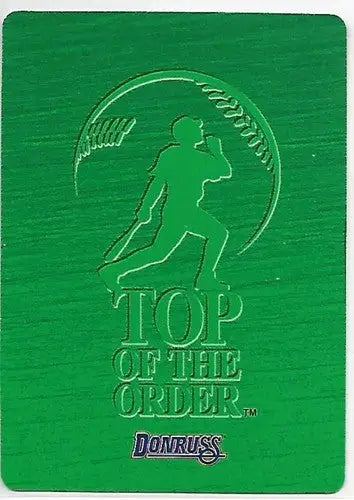 Green baseball card of John Olerud from 1995 Donruss Top of the Order NM near mint featuring original gloss