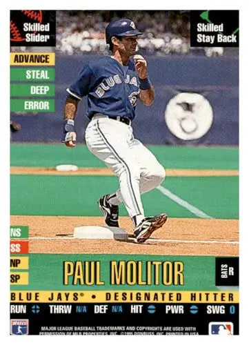 Original gloss baseball trading card of Paul Molitor in Toronto Blue Jays uniform