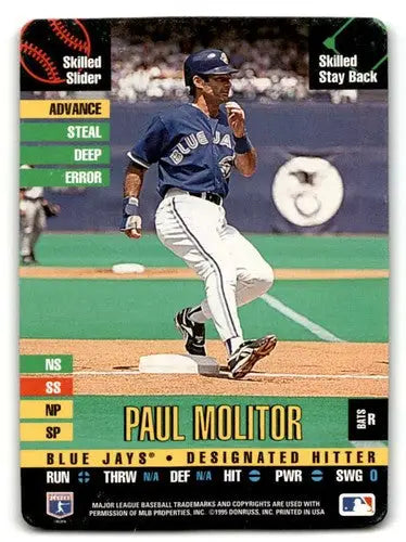 Original gloss NNO Paul Molitor baseball card featuring Paul Molitor Toronto Blue Jays
