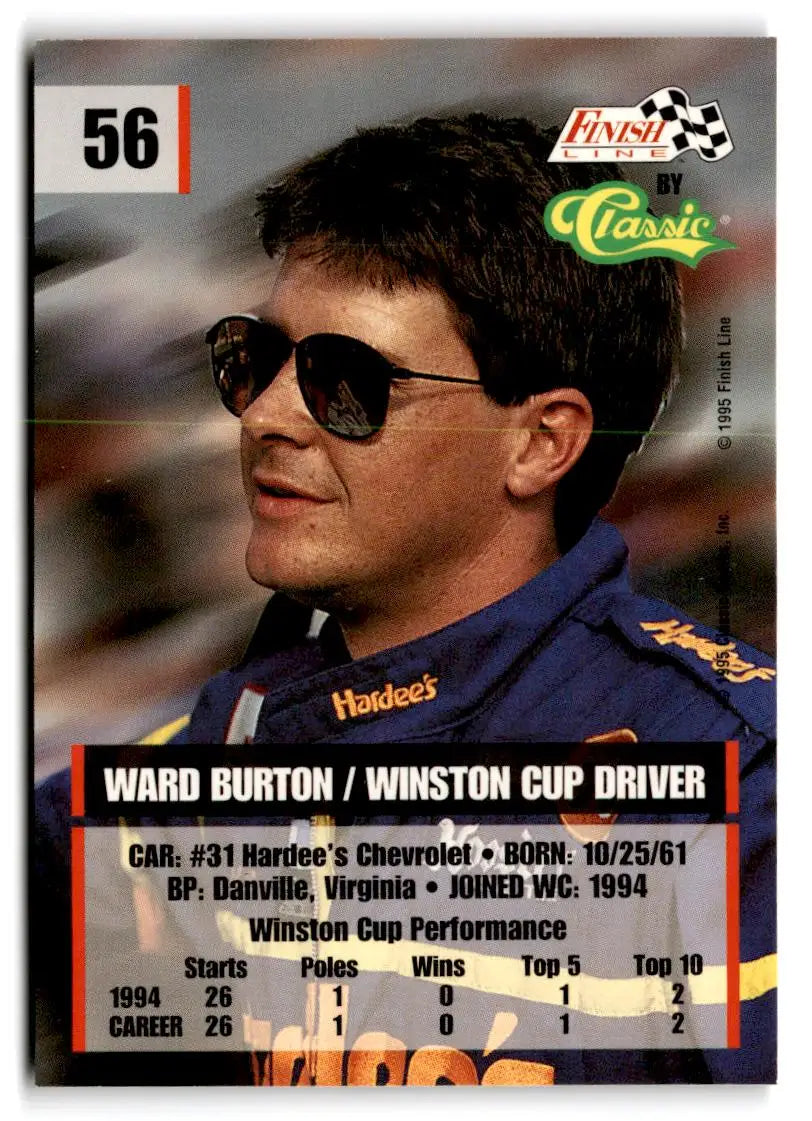 1995 Finish Line #56 Ward Burton - Racing Card Single