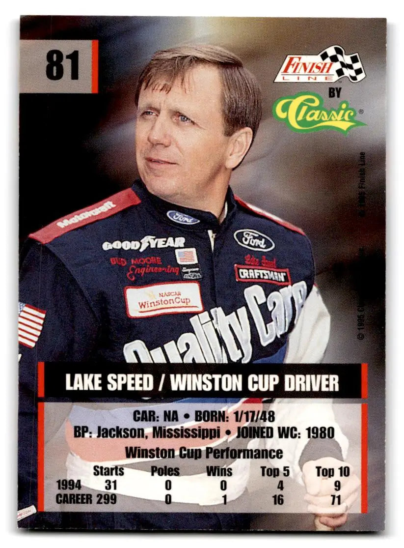 1995 Finish Line #81 Lake Speed - Racing Card Single