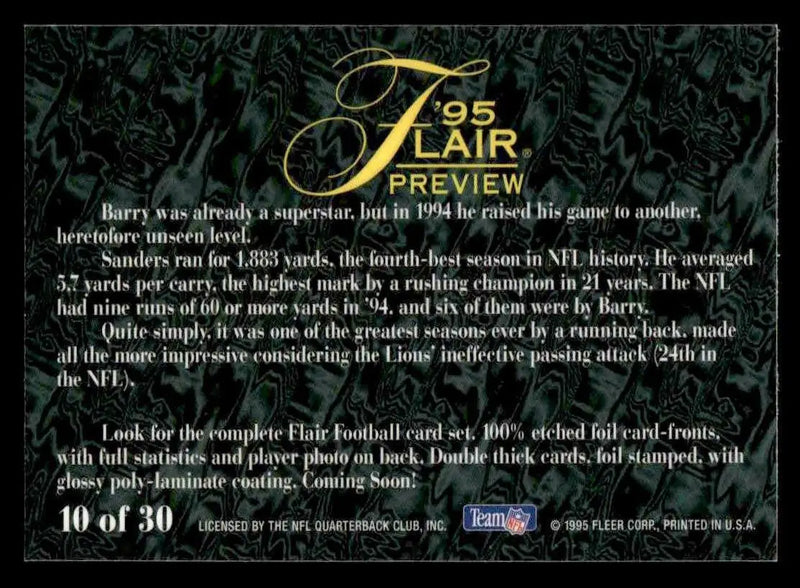 1995 Fleer #10 Barry Sanders Flair Preview - Football Card Single