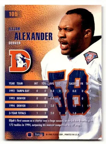 Elijah Alexander Denver Broncos football card from 1995 Fleer series in NM condition