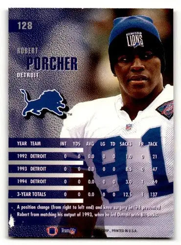 Original gloss Robert Porcher Detroit Lions football card in 1995 Fleer set ID 57391