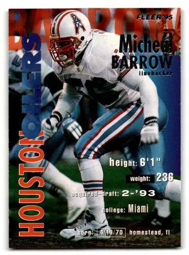 Original gloss football trading card of Micheal Barrow Houston Oilers from 1995 Fleer