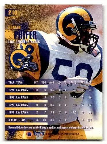 Roman Phifer 1995 Fleer Rams football card with original gloss from Louis Rams football collection