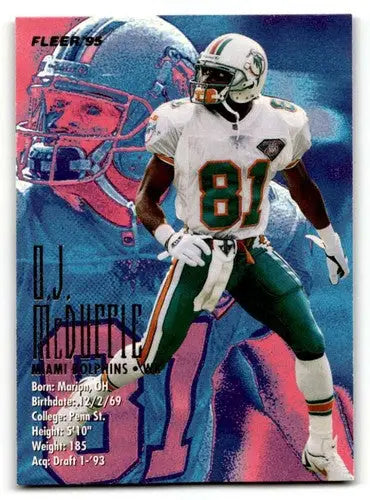 Dolphins football card featuring O.J. McDuffie with original gloss from 1995 Fleer