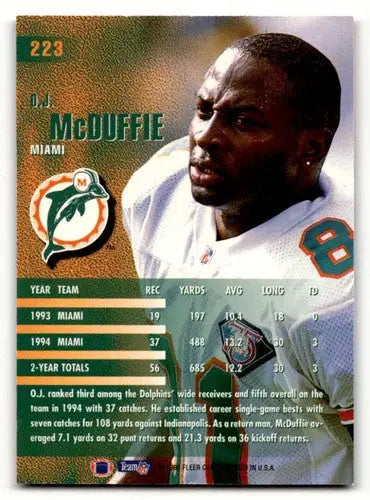 O.J. McDuffie Miami Dolphins football card from 1995 Fleer collection