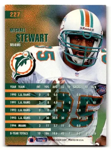 Michael Stewart Miami Dolphins football card from 1995 Fleer #227 NM Nea ID 57343