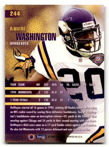 DeWayne Washington Minnesota Vikings football card from 1995 Fleer series