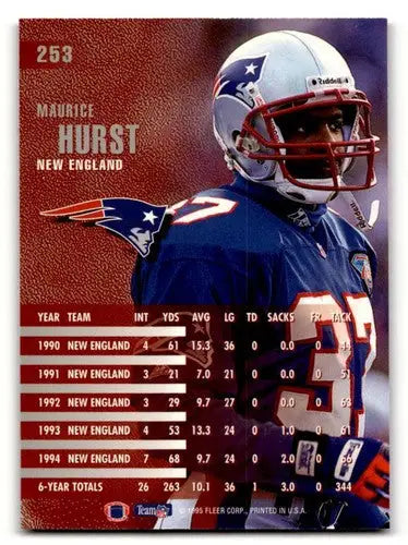 Maurice Hurst Patriots football card from 1995 Fleer series, perfect Patriots football cards collection