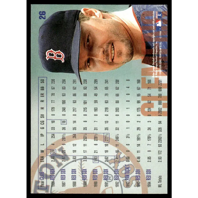 1995 Fleer #26 Roger Clemens EX/NM Boston Red Sox Baseball Card - Baseball Card Single