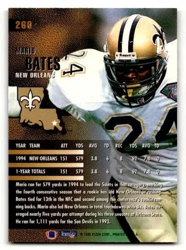 1995 Fleer Mario Bates New Orleans Saints football card featuring orleans saints football player