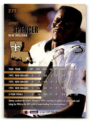 Jimmy Spencer Saints football card with original gloss from 1995 Fleer series