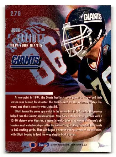 John Elliott Giants football card with original gloss from 1995 Fleer series