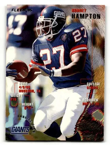 Original gloss Rodney Hampton Giants football card from 1995 Fleer NM ID 57375