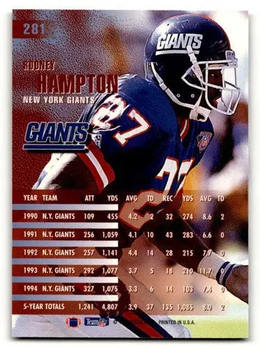 Original gloss Rodney Hampton Giants football card from 1995 Fleer #281 NM ID 57375