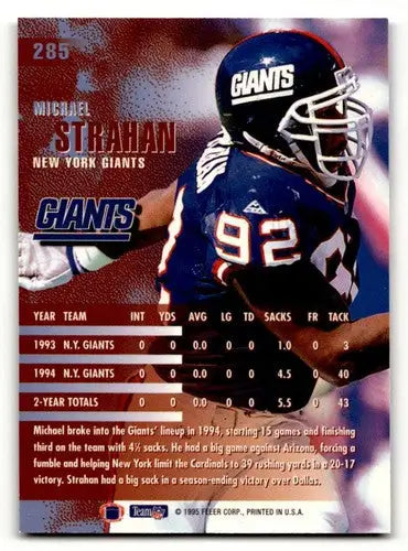 Original gloss Michael Strahan Giants football card from 1995 Fleer #285