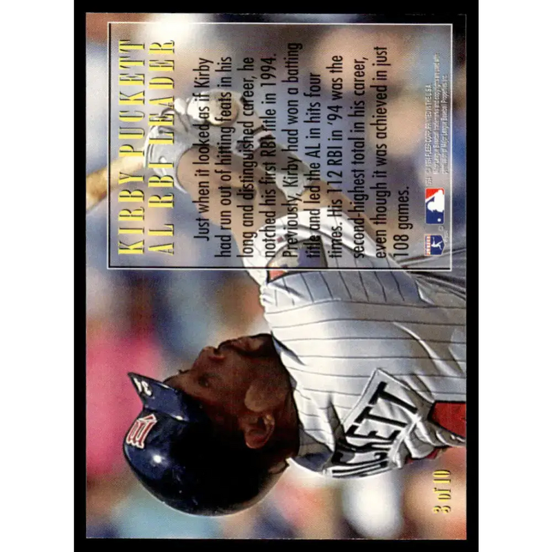 1995 Fleer #3 Kirby Puckett EX/NM Minnesota Twins Baseball Card - Baseball Card Single