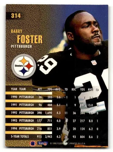 Barry Foster Pittsburgh football card from 1995 Fleer #314 featuring Foster Steelers