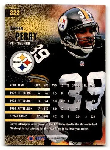 Vintage Darren Perry Pittsburgh Steelers football trading card from 1995 Fleer #322