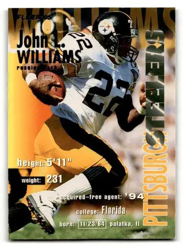 Original gloss John L. Williams Pittsburgh Steelers football card from 1995 Fleer #324