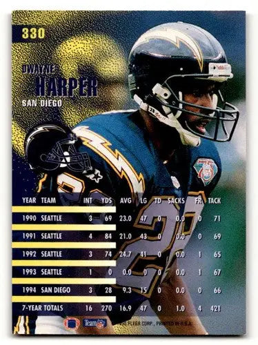 Original gloss Dwayne Harper San Diego Chargers football card from 1995 Fleer #330