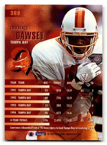 Original gloss Lawrence Dawsey Tampa football card from 1995 Fleer featuring Dawsey Tampa Bay