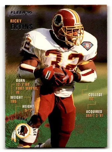 Original gloss Ricky Ervins Washington football card from 1995 Fleer product
