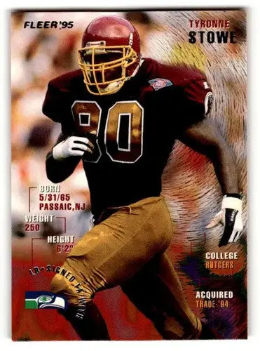 Original gloss Tyrone Stowe Seattle Seahawks football card from 1995 Fleer collection