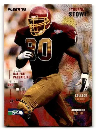 Tyrone Stowe Seattle Seahawks football card from 1995 Fleer series