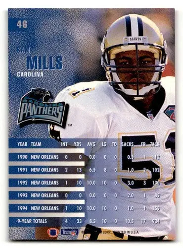 Original gloss Sam Mills football card featuring Sam Mills Carolina Panthers player