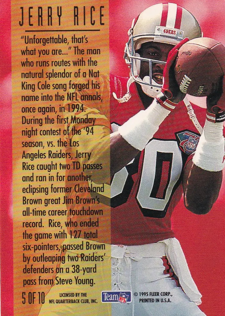 1995 FLEER #5 JERRY RICE TD SENSATION- SAN FRANCISCO 49ERS