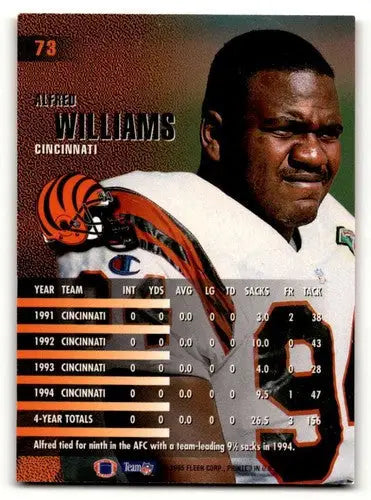 Original gloss Alfred Williams Cincinnati football card from 1995 Fleer #73 Williams Cincinnati Bengals