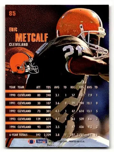 Original gloss of Eric Metcalf Atlanta Falcons football card from 1995 Fleer NM