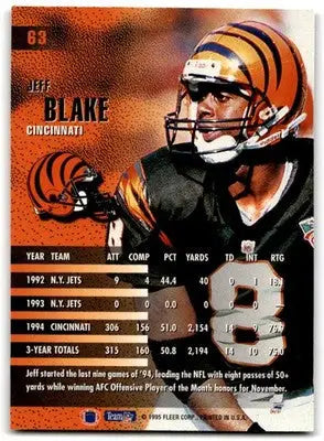 1995 Fleer Jeff Blake Cincinnati Bengals #63 - Football Card Single