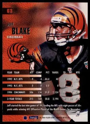 1995 Fleer Jeff Blake RC 63 Cincinnati Bengals
