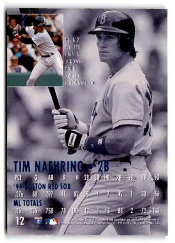 Back of a 1995 Fleer Ultra Tim Naehring baseball card with original gloss and Red Sox branding