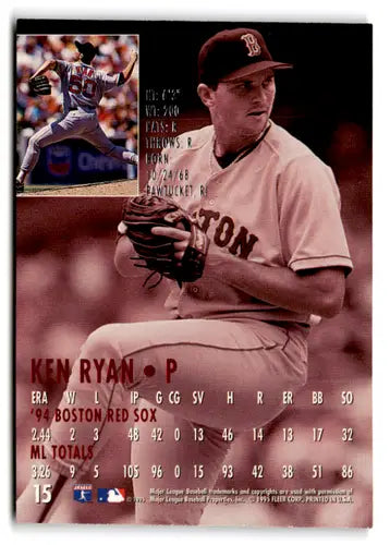 Fleer Ultra Ken Ryan baseball card featuring Red Sox player from 1995 collection