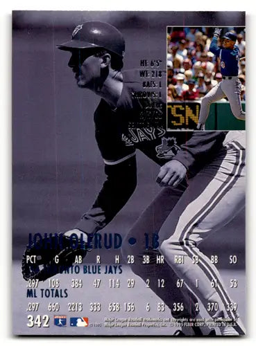 Vintage Fleer Ultra baseball card of John Olerud with original gloss from 1995 Blue Jays